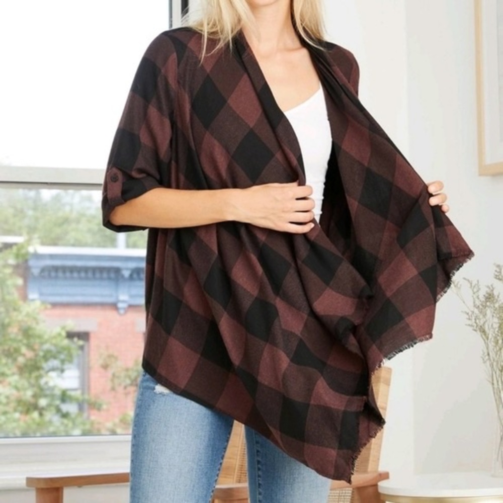 ✨NWT KNOX ROSE PURPLE/BLACK PLAID OPEN LAYERED JACKET✨